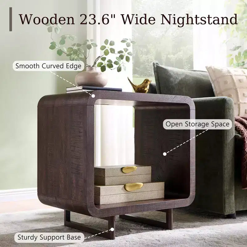 Table d'appoint avec station de recharge 23,6" Table de chevet en bois avec rangement à étagères ouvertes Table d'appoint moderne pour salon et chambre à coucher