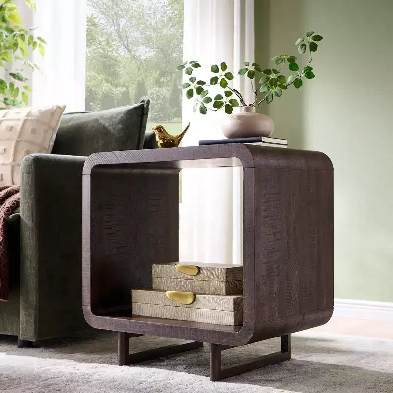 End Table with Charging Station 23.6 Wood Nightstand with Open Shelf Storage Modern Side Table for Living Room Bedroom