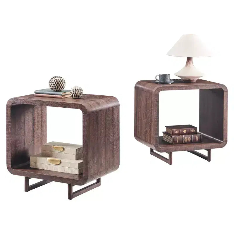 Table d'appoint avec station de recharge 23,6" Table de chevet en bois avec rangement à étagères ouvertes Table d'appoint moderne pour salon et chambre à coucher