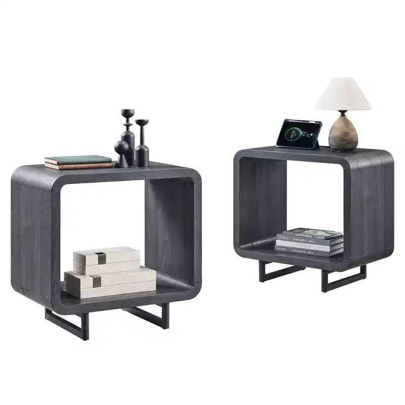 Table d'appoint avec station de recharge 23,6" Table de chevet en bois avec rangement à étagères ouvertes Table d'appoint moderne pour salon et chambre à coucher