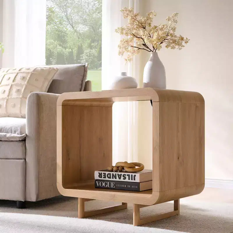 Table d'appoint avec station de recharge 23,6" Table de chevet en bois avec rangement à étagères ouvertes Table d'appoint moderne pour salon et chambre à coucher