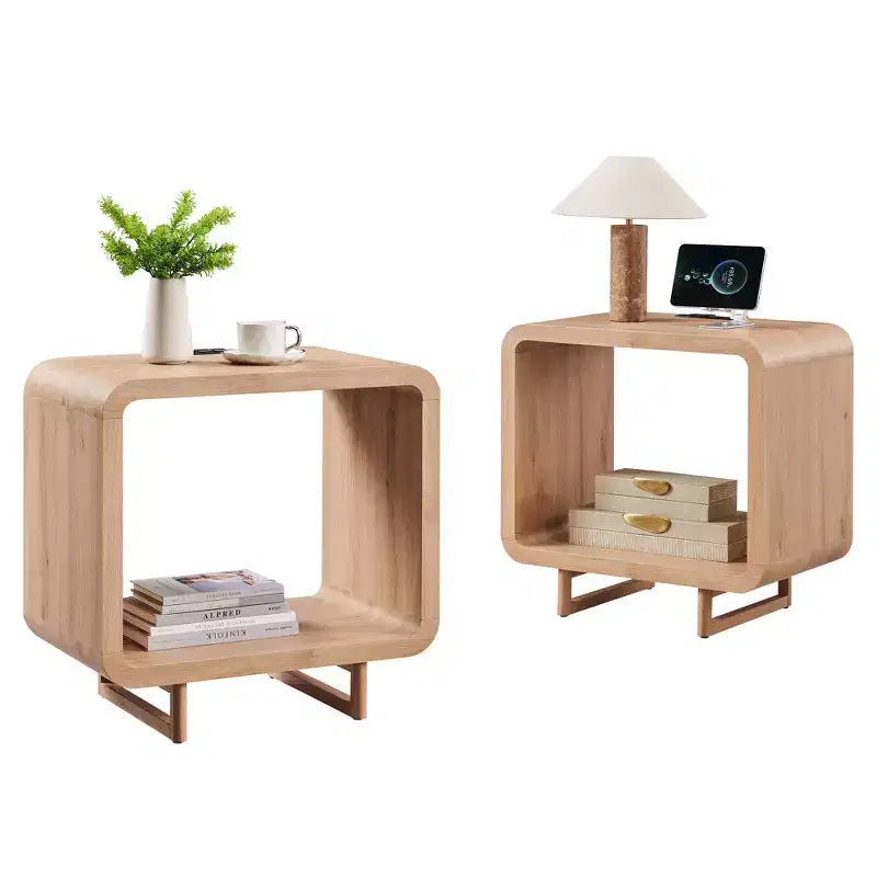 Table d'appoint avec station de recharge 23,6" Table de chevet en bois avec rangement à étagères ouvertes Table d'appoint moderne pour salon et chambre à coucher