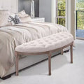 Banc de bout de lit semi-circulaire capitonné, banc d'entrée de chambre à coucher rembourré avec pieds en bois d'hévéa