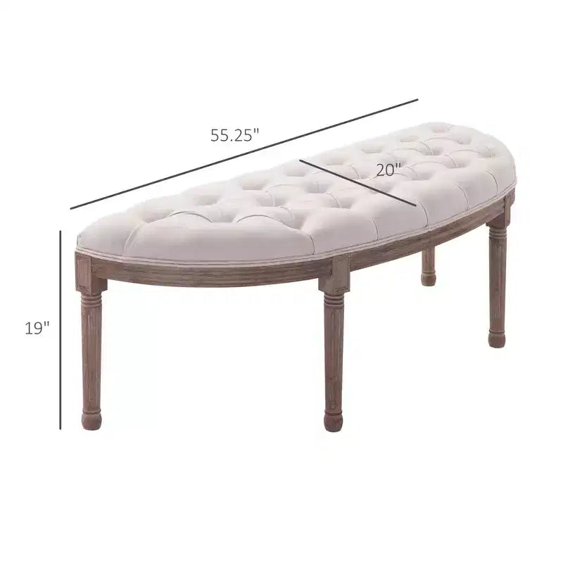 Banc de bout de lit semi-circulaire capitonné, banc d'entrée de chambre à coucher rembourré avec pieds en bois d'hévéa