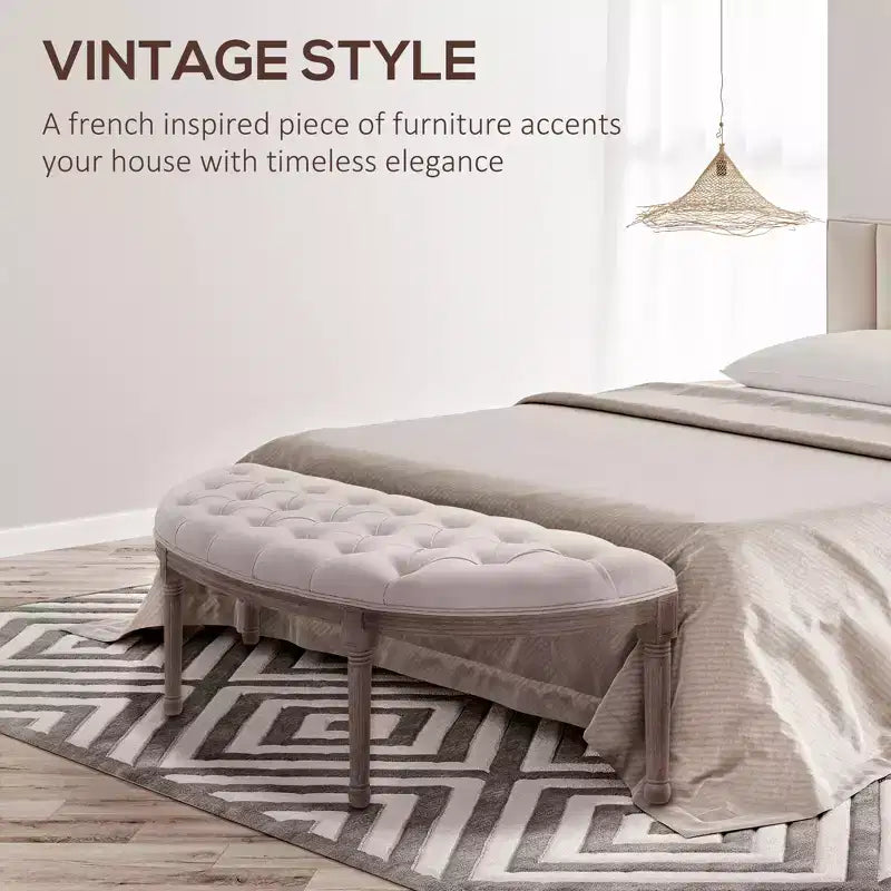 Banc de bout de lit semi-circulaire capitonné, banc d'entrée de chambre à coucher rembourré avec pieds en bois d'hévéa