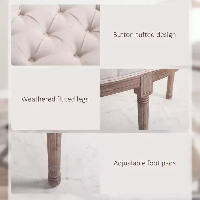 Banc de bout de lit semi-circulaire capitonné, banc d'entrée de chambre à coucher rembourré avec pieds en bois d'hévéa