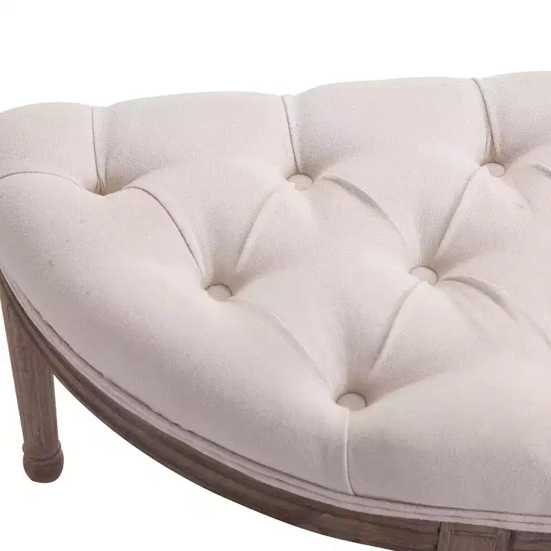 Banc de bout de lit semi-circulaire capitonné, banc d'entrée de chambre à coucher rembourré avec pieds en bois d'hévéa