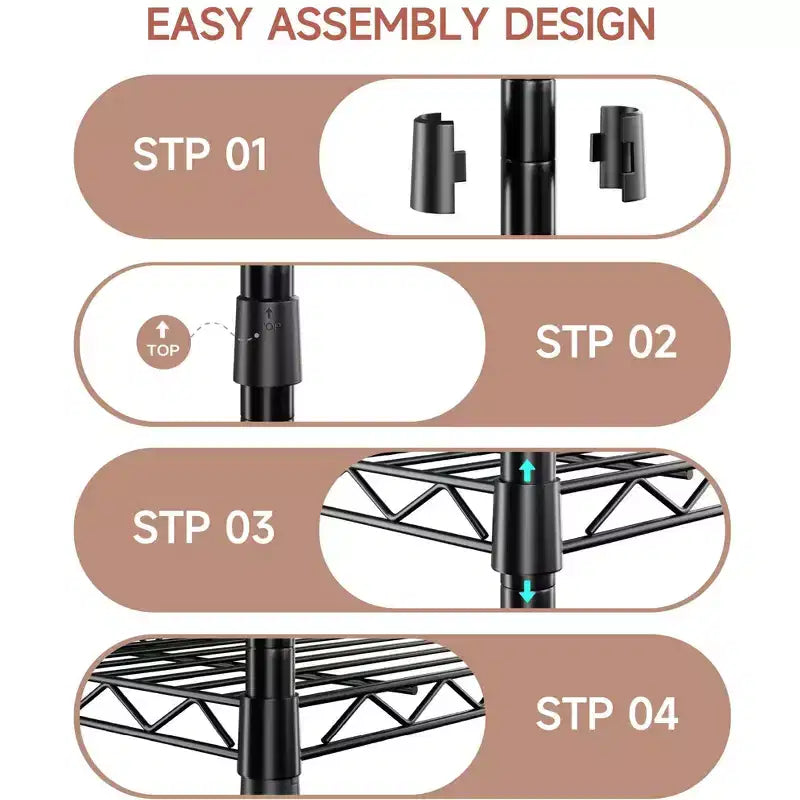 Étagère métallique à 4 niveaux avec tablettes ajustables - Support de rangement robuste