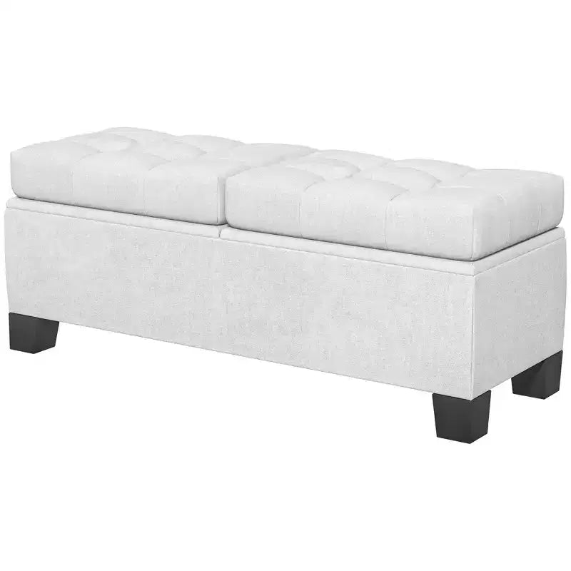 46 Storage Ottoman Bench Upholstered End of Bed Bench with Steel Frame Button Tufted Storage Bench with Safety Hinges for Living Room Entryway