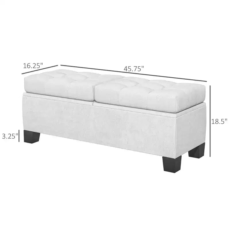 Banc coffre de rangement 46" Rembourré, bout de lit, avec cadre en acier, capitonné, charnières de sécurité, pour salon et entrée