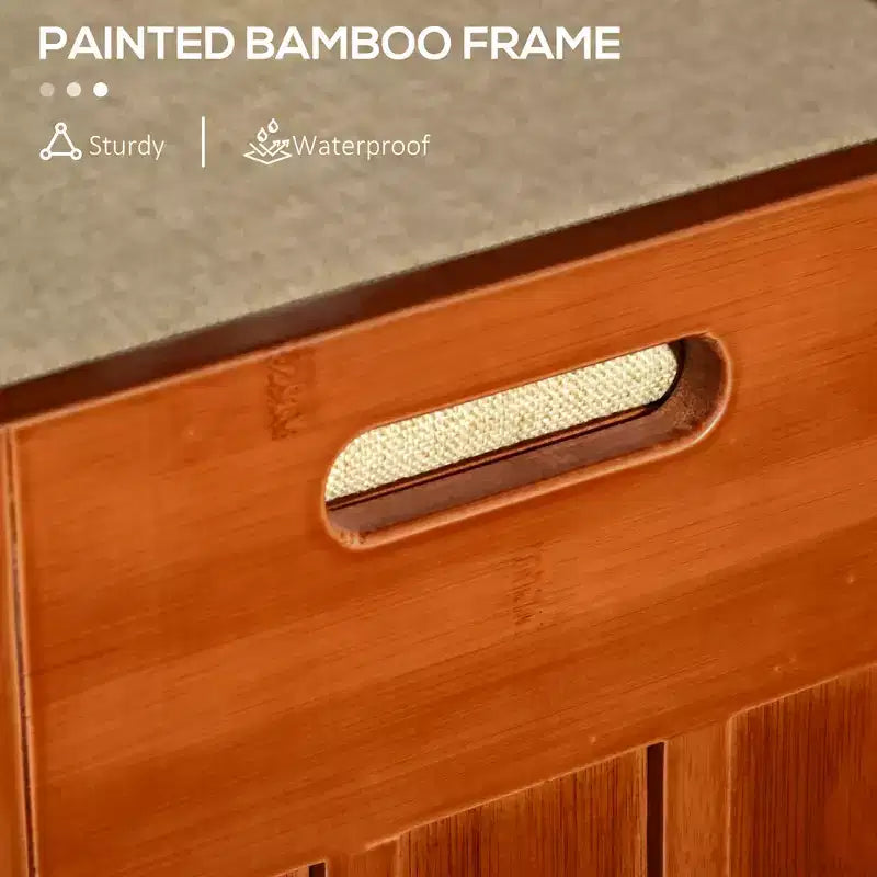 Banc à chaussures avec rangements, banc d'entrée en bambou avec coussin d'assise, 3 portes et compartiment caché pour couloir, cerisier
