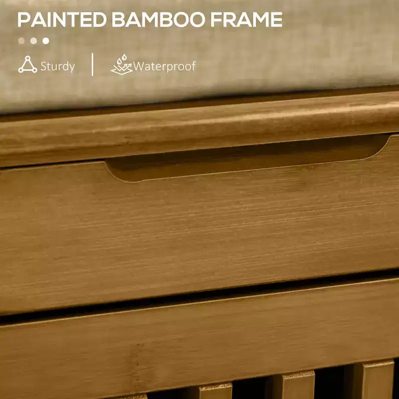 Banc à chaussures avec rangements, banc d'entrée en bambou avec coussin d'assise, 3 portes et compartiment caché pour couloir, cerisier