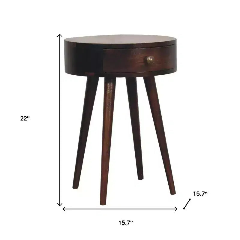 Table de chevet ronde en bois massif de Noyer, 22 po, un tiroir
