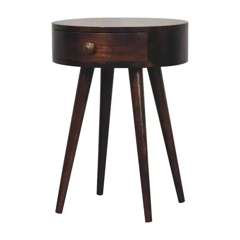 Table de chevet ronde en bois massif de Noyer, 22 po, un tiroir