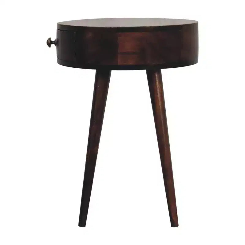 Table de chevet ronde en bois massif de Noyer, 22 po, un tiroir