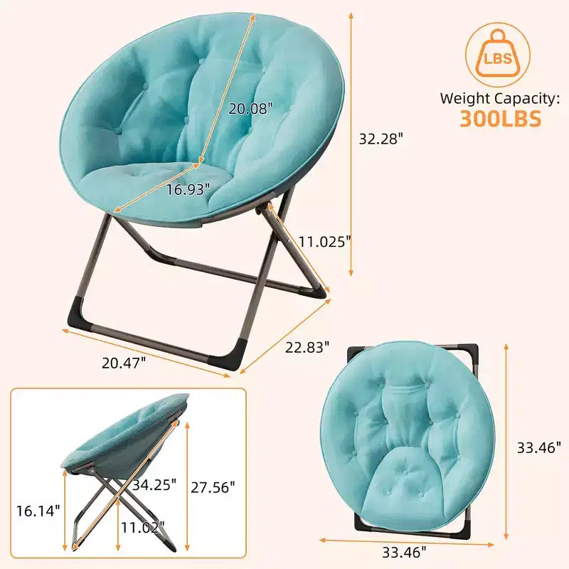 Chaise soucoupe pliante confortable avec fausse fourrure douillette, assise rembourrée épaisse et cadre métallique. Fauteuil d'appoint moderne pour salon et chambre.