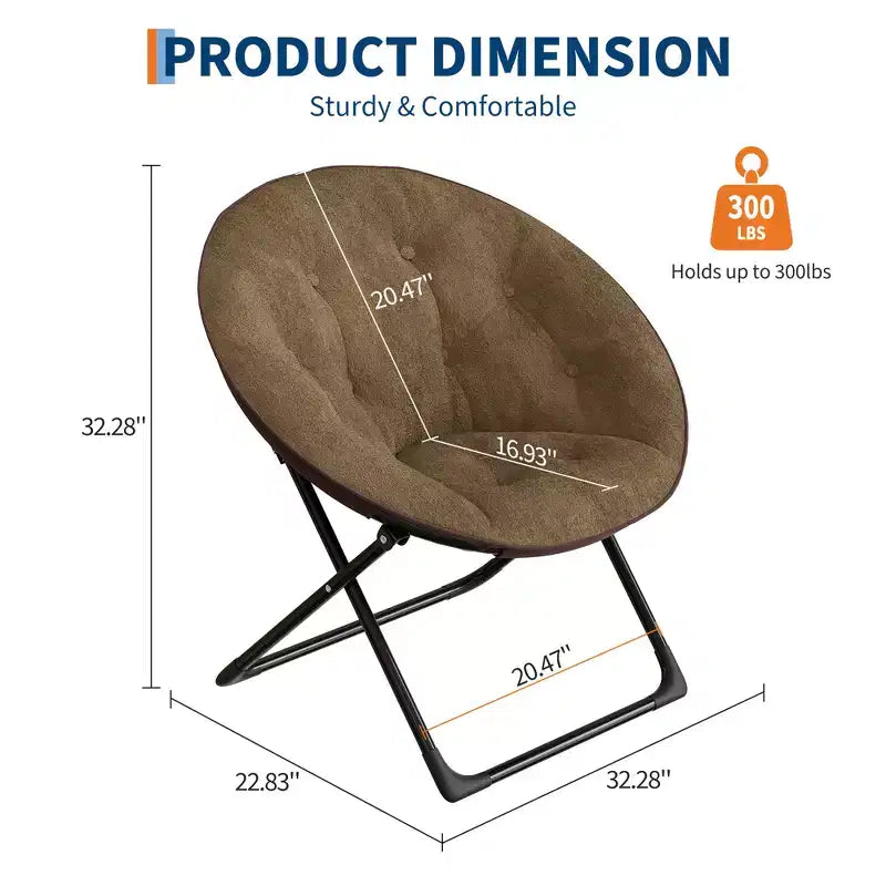 Chaise soucoupe pliante confortable avec fausse fourrure douillette, assise rembourrée épaisse et cadre métallique. Fauteuil d'appoint moderne pour salon et chambre.