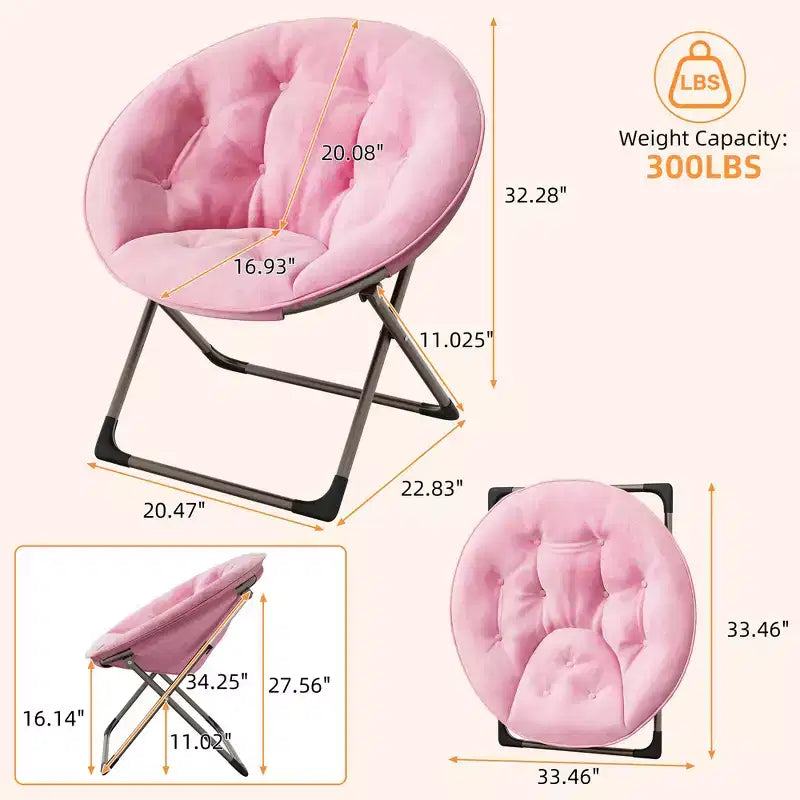 Chaise soucoupe pliante confortable avec fausse fourrure douillette, assise rembourrée épaisse et cadre métallique. Fauteuil d'appoint moderne pour salon et chambre.
