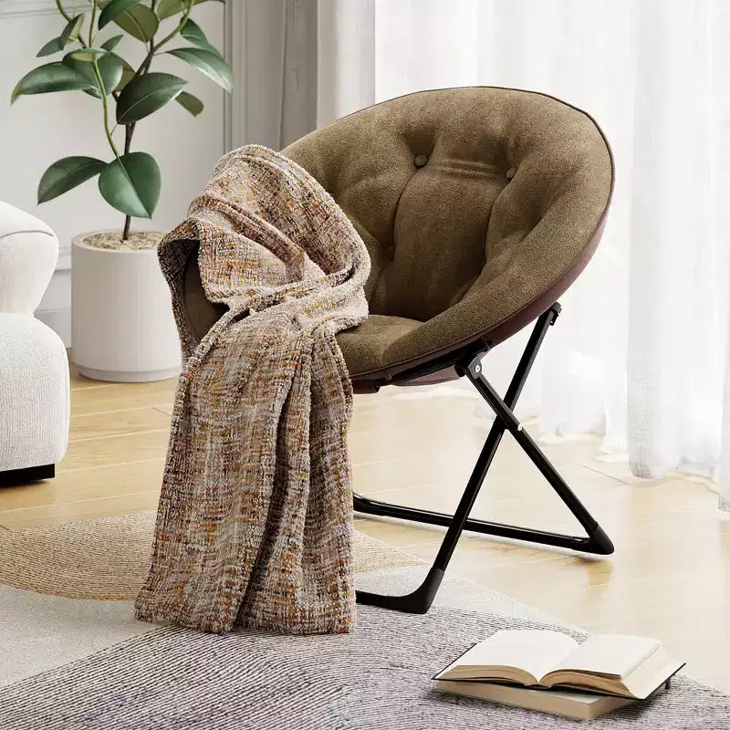 COZONY Comfy Folding Saucer Chair Cozy Faux Fur Lounge Chair with Soft Thick Padded Seat & Metal Frame Modern Accent Chair for Living Room Bedroom