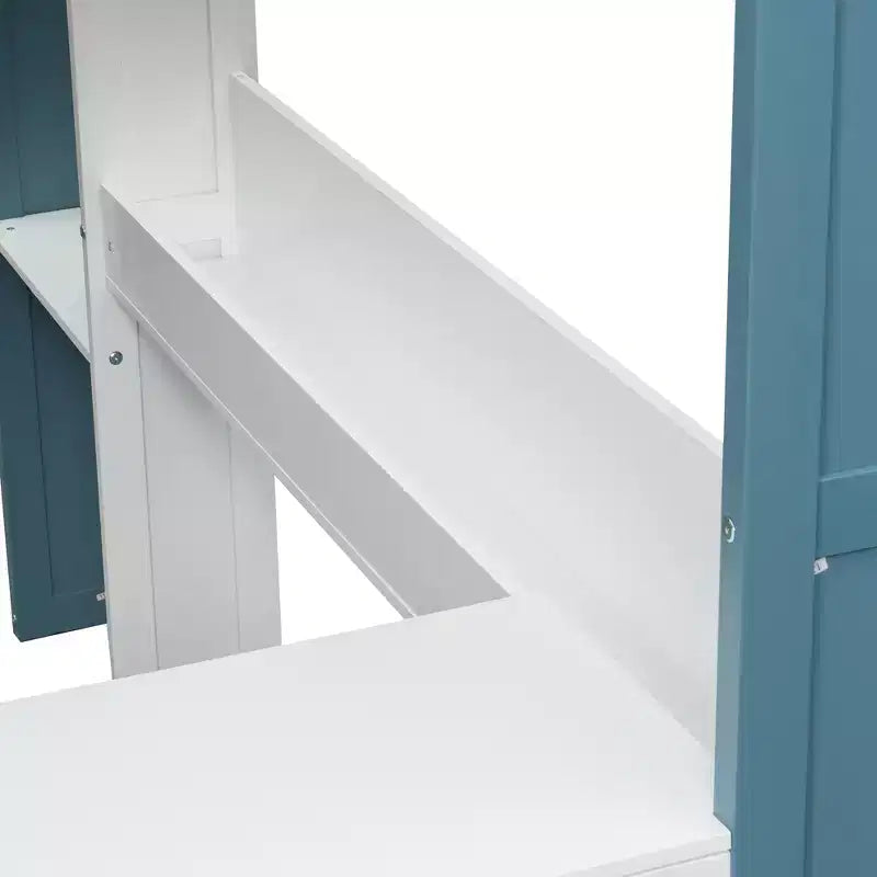 Lit mezzanine double en bois peu encombrant avec bureau intégré et étagères de rangement