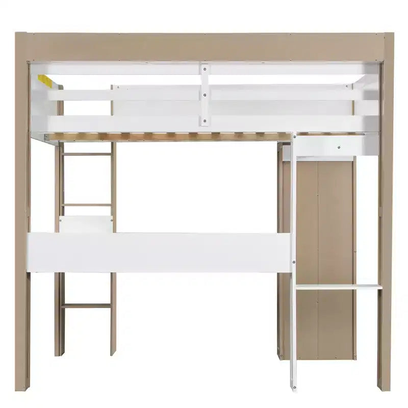 Lit mezzanine double en bois peu encombrant avec bureau intégré et étagères de rangement