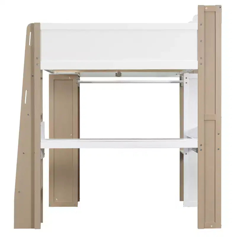 Lit mezzanine double en bois peu encombrant avec bureau intégré et étagères de rangement