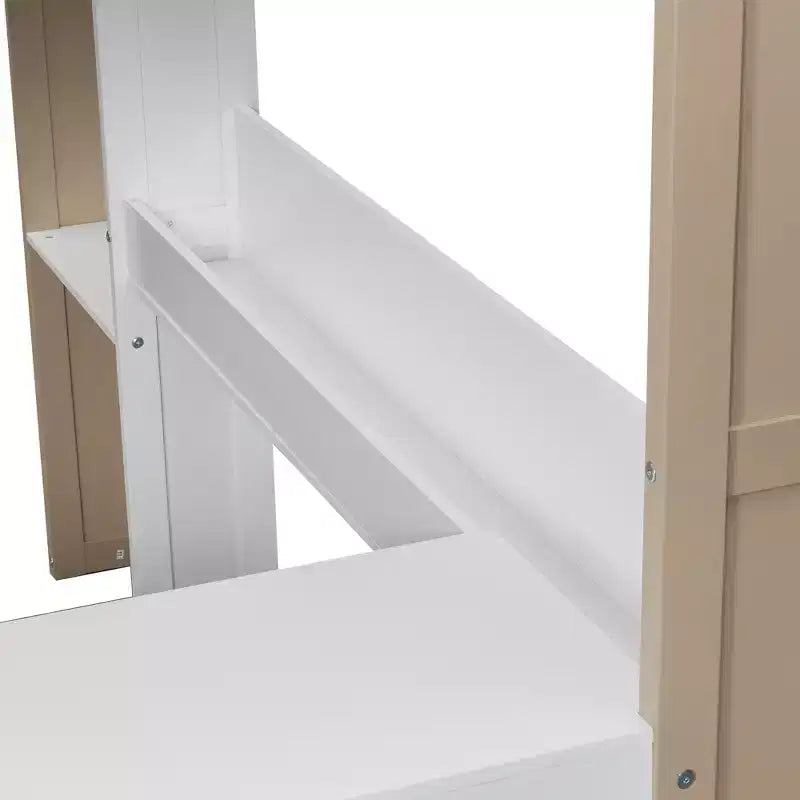 Lit mezzanine double en bois peu encombrant avec bureau intégré et étagères de rangement