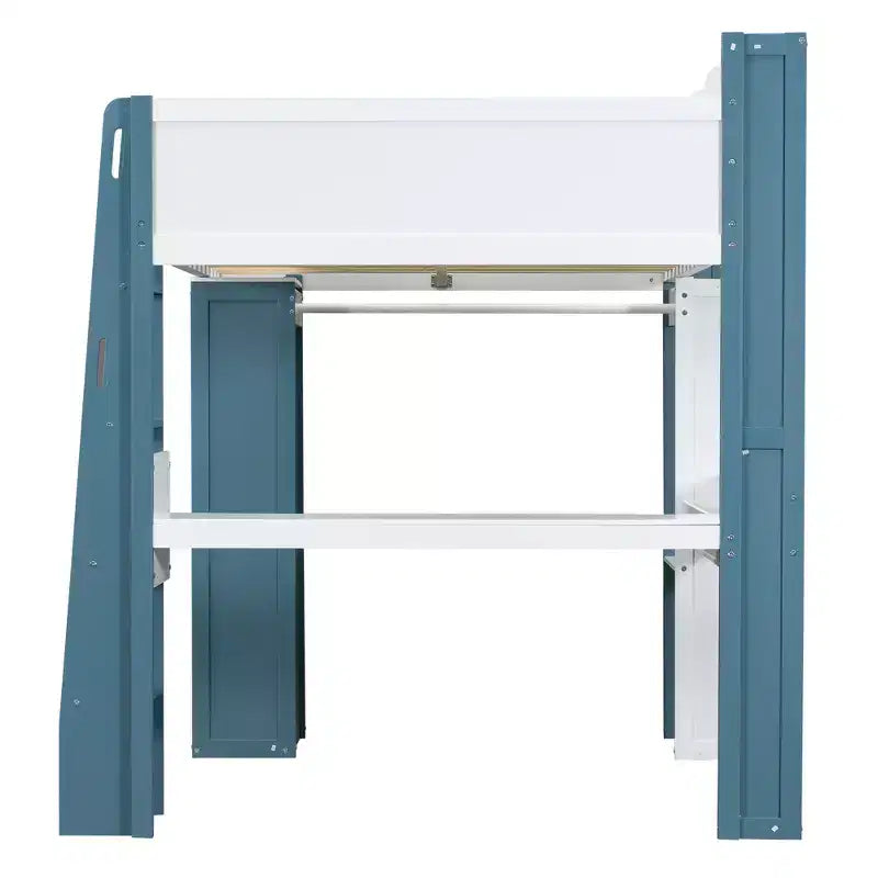 Lit mezzanine double en bois peu encombrant avec bureau intégré et étagères de rangement