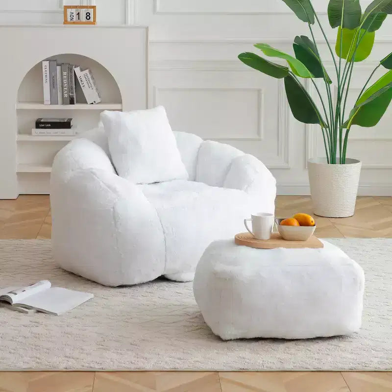 Fauteuil poire moderne en fausse fourrure avec ottoman
