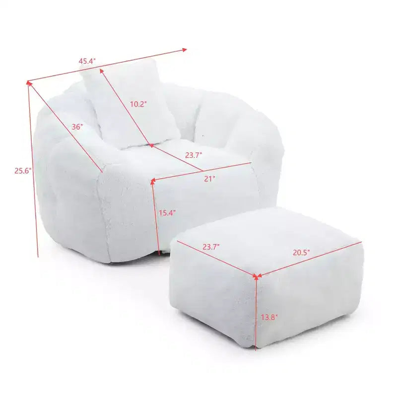 Fauteuil poire moderne en fausse fourrure avec ottoman