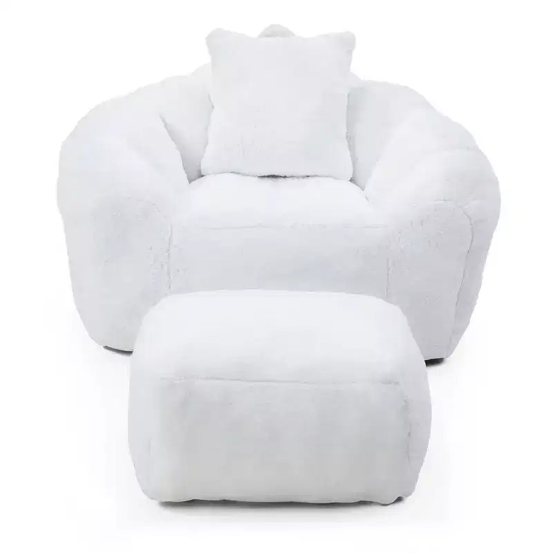 Fauteuil poire moderne en fausse fourrure avec ottoman