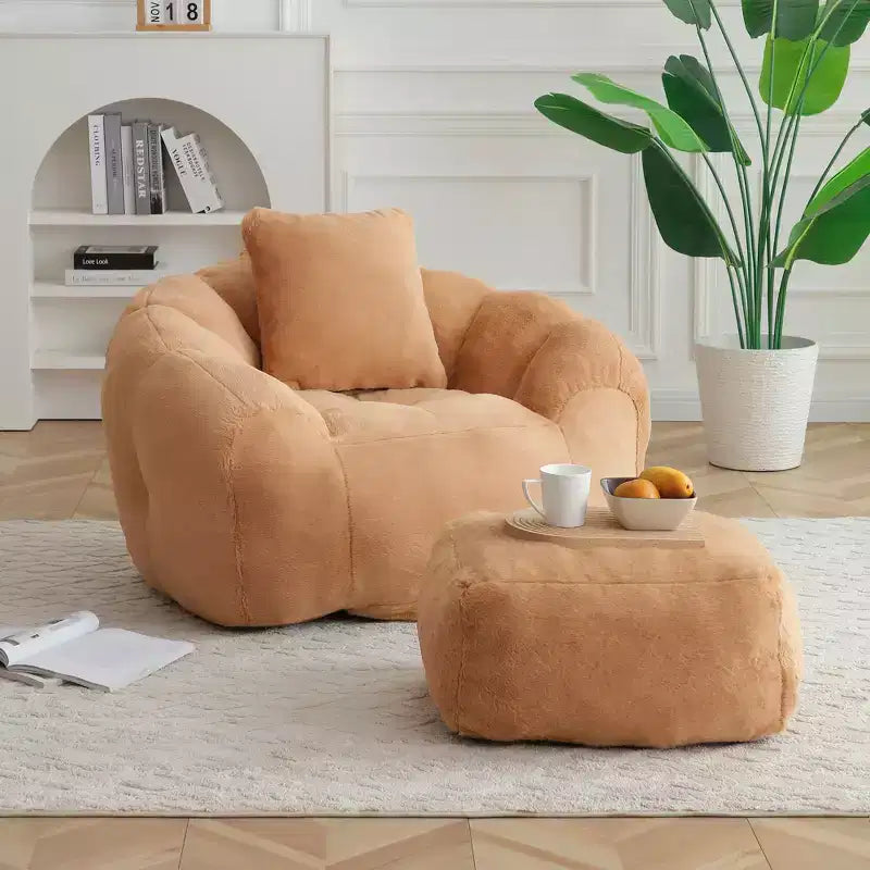 Fauteuil poire moderne en fausse fourrure avec ottoman