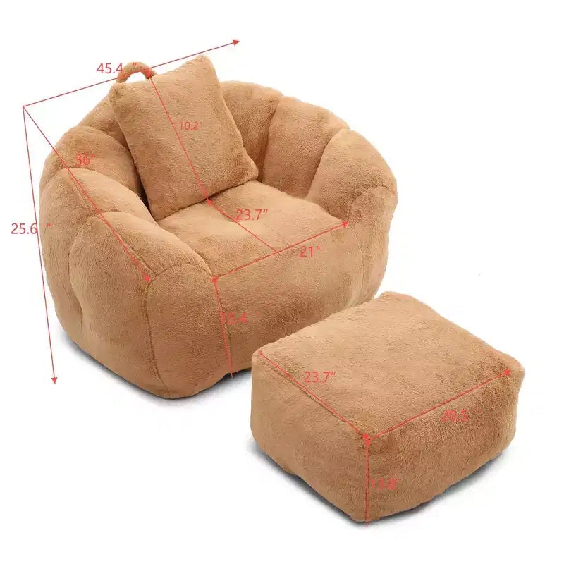Fauteuil poire moderne en fausse fourrure avec ottoman