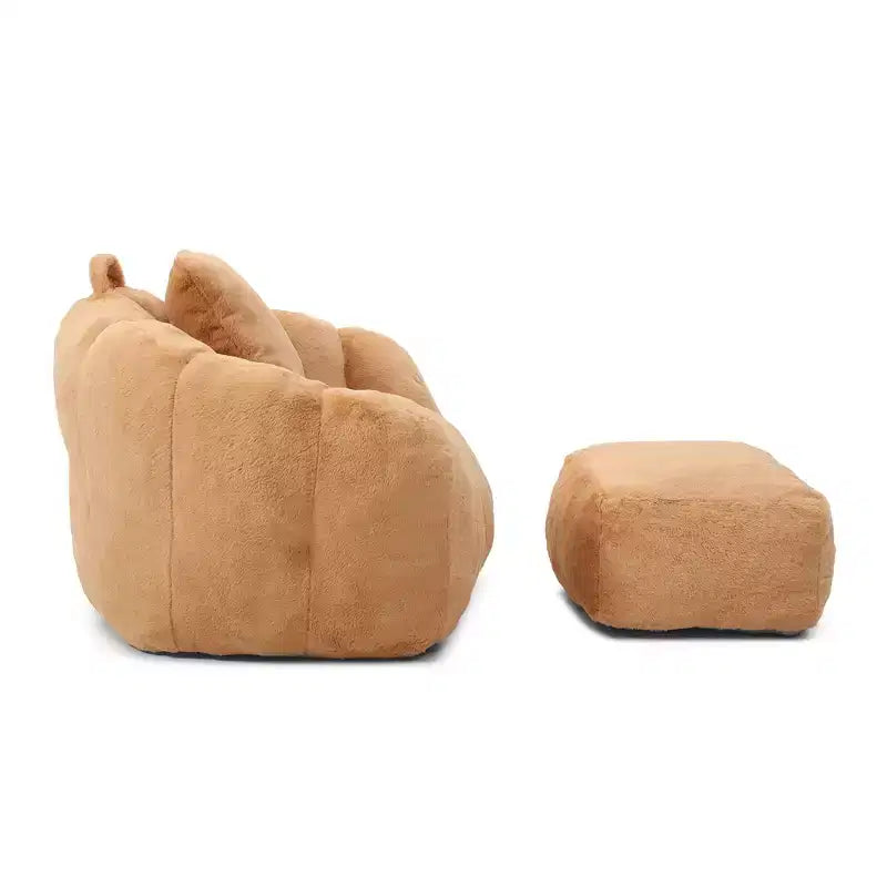 Fauteuil poire moderne en fausse fourrure avec ottoman