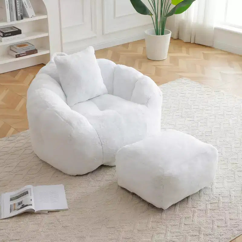 Fauteuil poire moderne en fausse fourrure avec ottoman