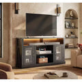 GALAXHERO Farmhouse TV Stand for 65 Inch TV with LED Lights Storage Cabinets & Adjustable Shelves for Living Room or Home Theater