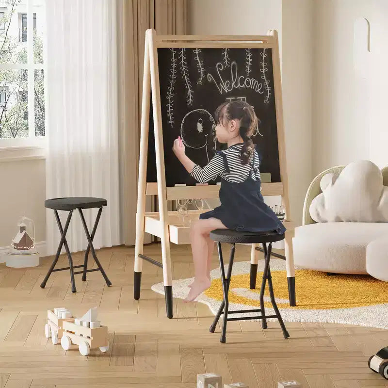 Lot de 2 tabourets pliants avec poignée, pieds antidérapants, capacité de 272 kg, tabouret pliable intérieur et extérieur pour adultes, dortoir, cuisine, coiffeuse
