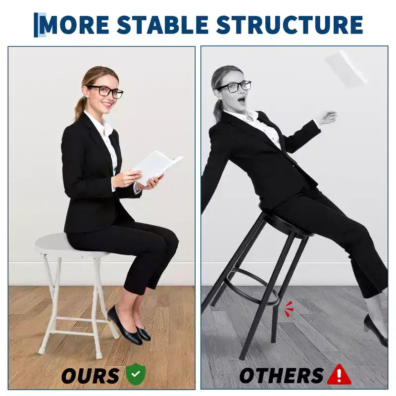 Lot de 2 tabourets pliants avec poignée, pieds antidérapants, capacité de 272 kg, tabouret pliable intérieur et extérieur pour adultes, dortoir, cuisine, coiffeuse