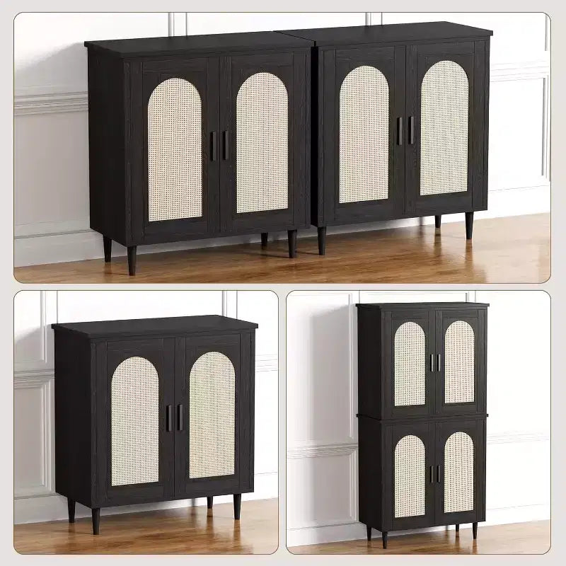Meuble Buffet avec Rangement, Desserte avec 2 Portes et Étagères Réglables (2 pièces)