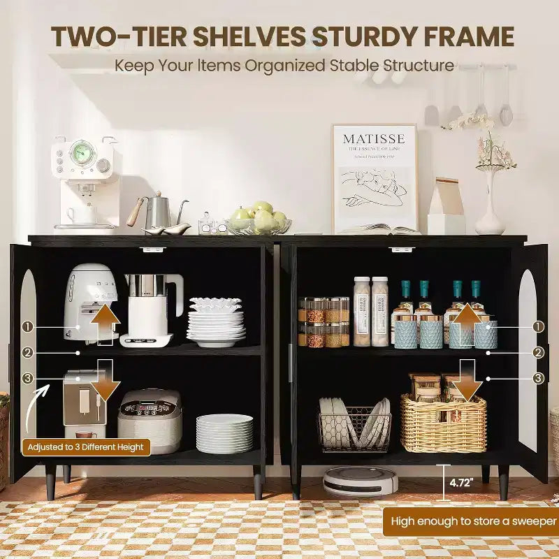 Meuble Buffet avec Rangement, Desserte avec 2 Portes et Étagères Réglables (2 pièces)