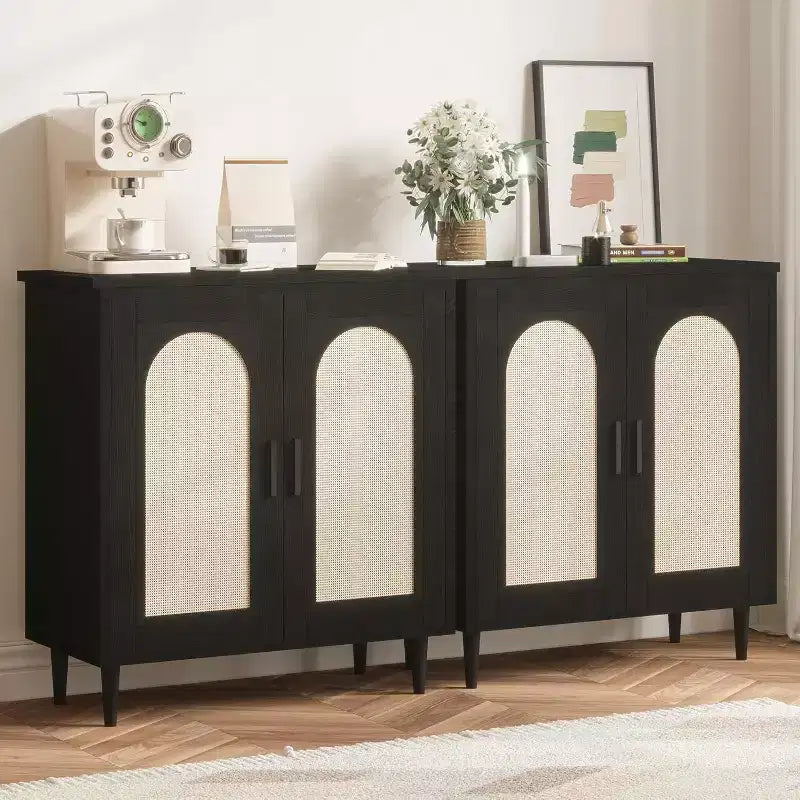 Meuble Buffet avec Rangement, Desserte avec 2 Portes et Étagères Réglables (2 pièces)