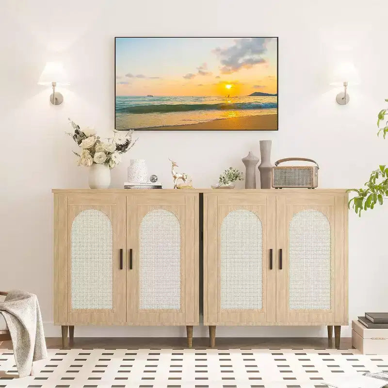 Meuble Buffet avec Rangement, Desserte avec 2 Portes et Étagères Réglables (2 pièces)
