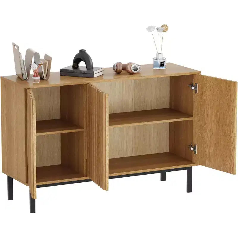 Buffet avec espace de rangement et portes cannelées Meuble de rangement en bois autoportant