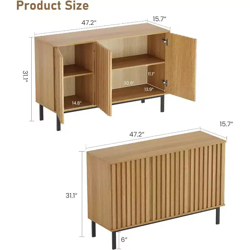 Buffet avec espace de rangement et portes cannelées Meuble de rangement en bois autoportant