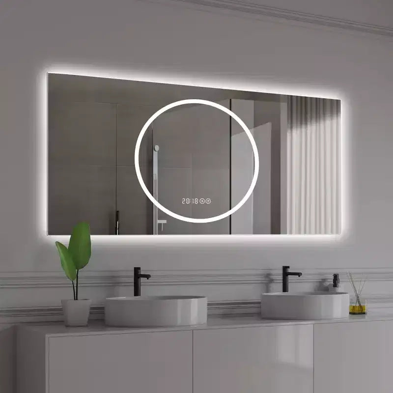 Miroir mural intelligent rectangulaire moderne pour salle de bain, chambre, salon de coiffure, grand miroir de courtoisie en aluminium avec écran tactile LED