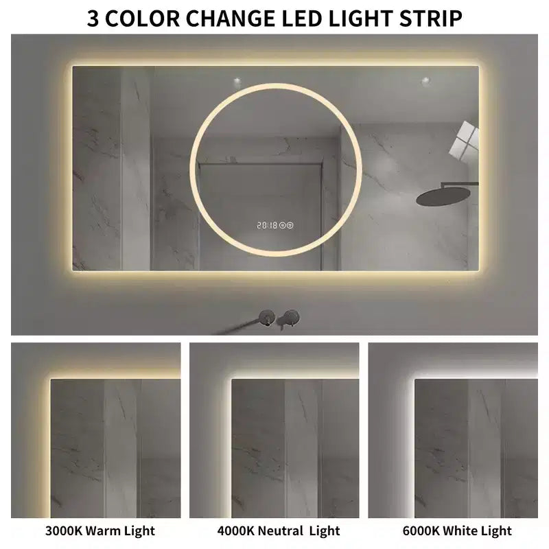 Miroir mural intelligent rectangulaire moderne pour salle de bain, chambre, salon de coiffure, grand miroir de courtoisie en aluminium avec écran tactile LED