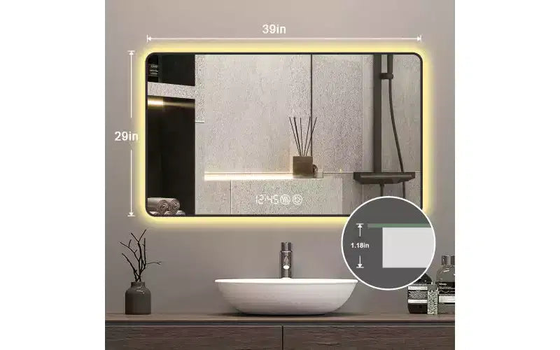 Miroir mural intelligent rectangulaire moderne pour salle de bain, chambre, salon de coiffure, grand miroir de courtoisie en aluminium avec écran tactile LED