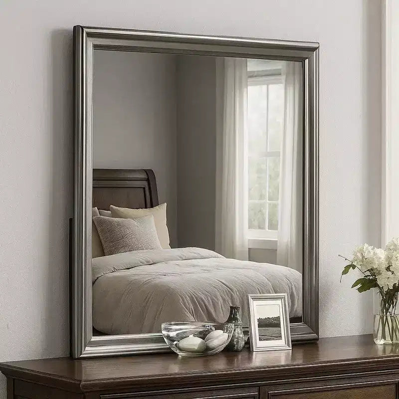 Royal Hampton Dresser Mirror Dark Gray Square 38 Inch Solid Wood Frame
