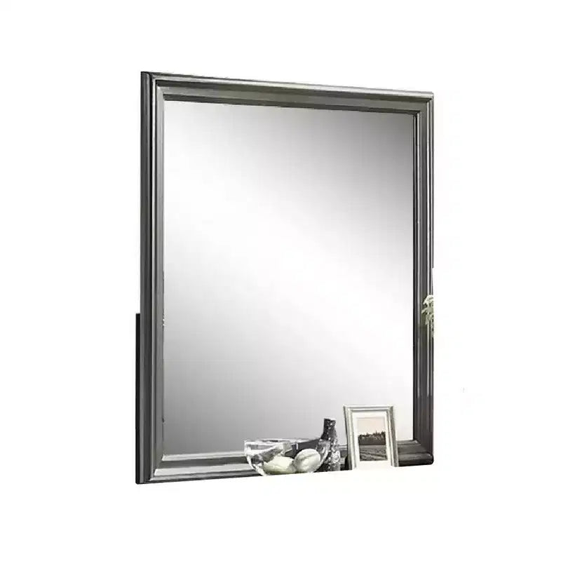 Miroir de commode gris foncé carré cadre en bois massif 38 pouces