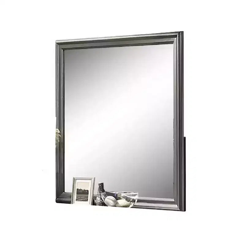 Miroir de commode gris foncé carré cadre en bois massif 38 pouces